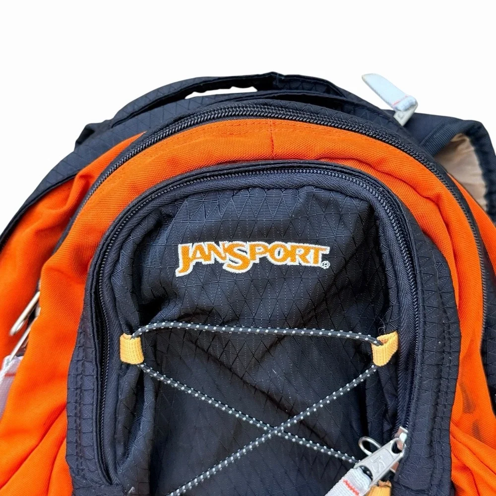 JanSport Orange Black Backpack School Laptop Hiking Travel Book Bag Multi Pocket
